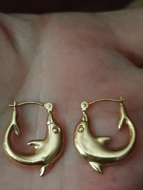 Vintage Jewelry - Vintage Gold Dolphin Hoop Earrings